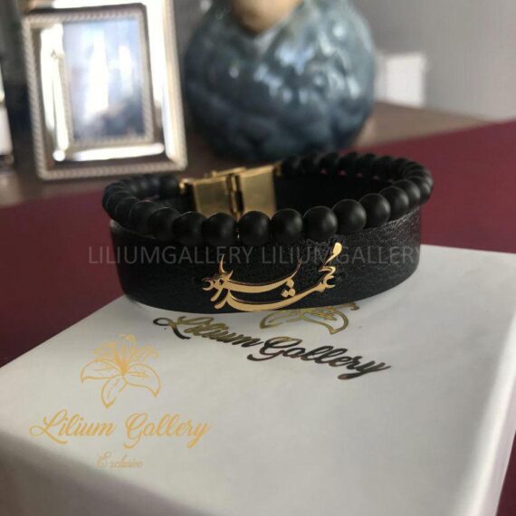 دستبند پلاک طلا دو اسم محمد و پریا