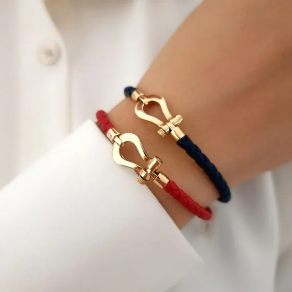 دستبند طلا زنانه فرد و چرم قرمز,دستبند طلا زنانه فرد و چرم سورمه ای