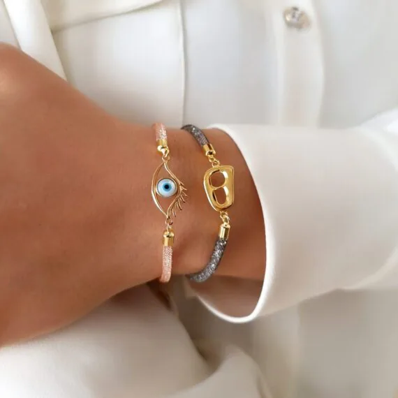 دستبند طلا زنانه طرح چشم نظر کریستالی,دستبند طلا زنانه طرح نیمانی و کریستال