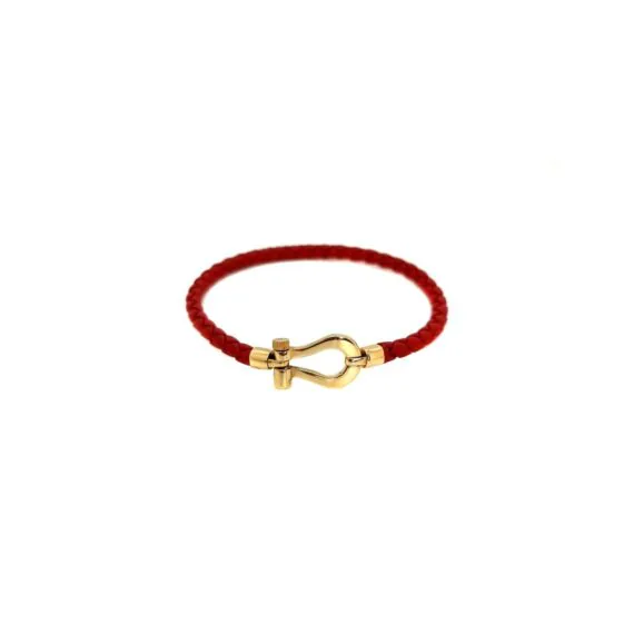 دستبند طلا زنانه فرد و چرم قرمز