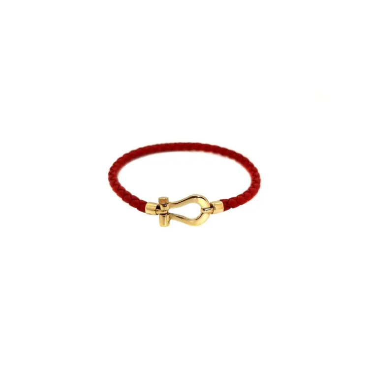 دستبند طلا زنانه فرد و چرم قرمز