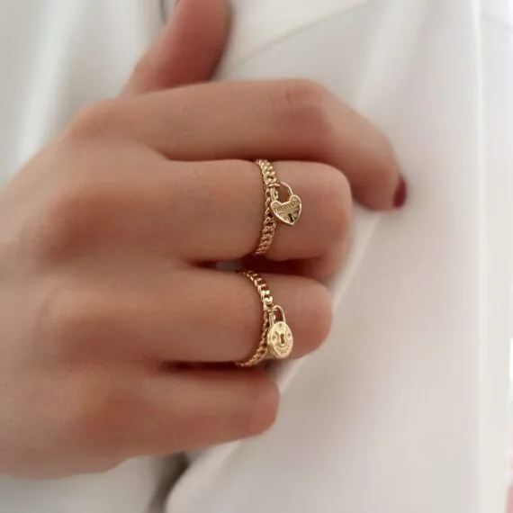 انگشتر طلا زنانه کارتیه آویز قفل قلب,انگشتر طلا زنانه کارتیه آویز قفل گرد